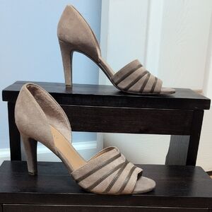 Franco Sarto Emelia Taupe Leather Suede D'Orsay Peep-Toe Heels Size 9M